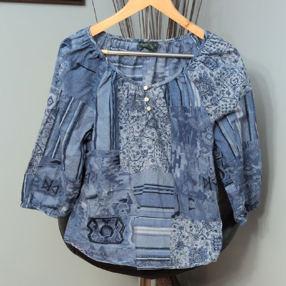 Lauren Ralph Lauren Blue Patchwork Blouse